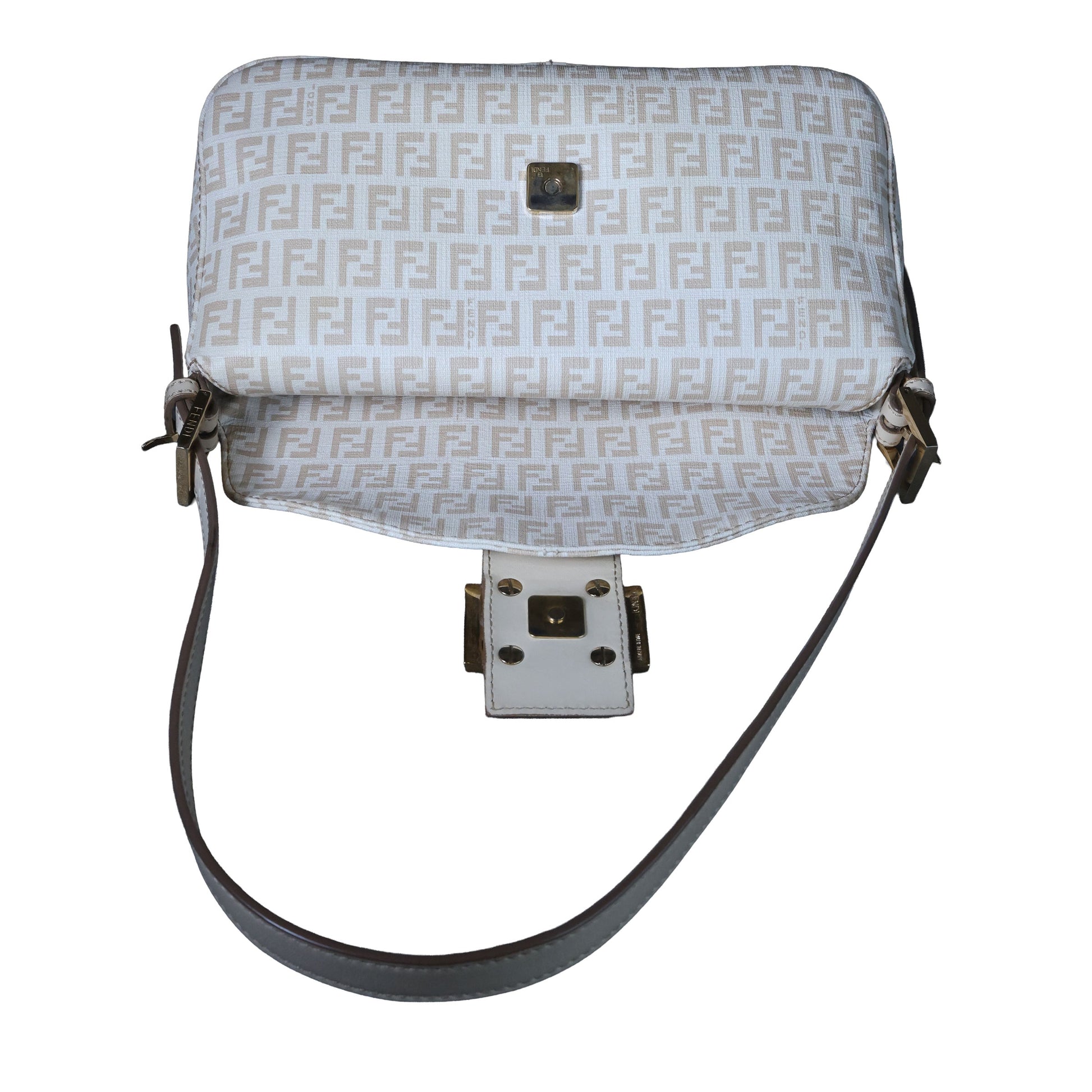 Preowned FENDI Mamma Baguette Zucchino Canvas x Leather Beige Bag 8BRXX3 | Luxe Again Maison