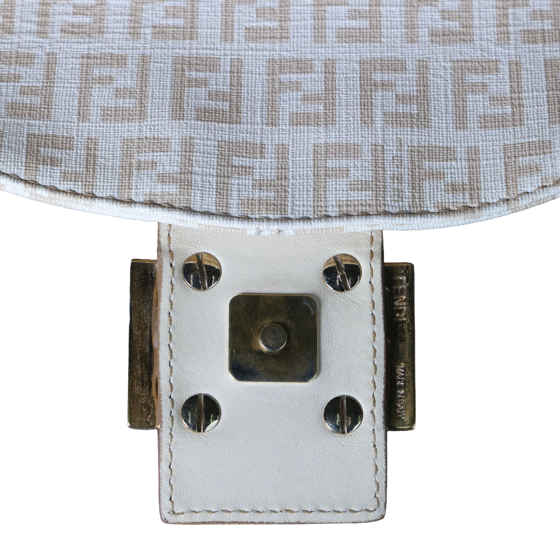 Preowned FENDI Mamma Baguette Zucchino Canvas x Leather Beige Bag 8BRXX3 | Luxe Again Maison