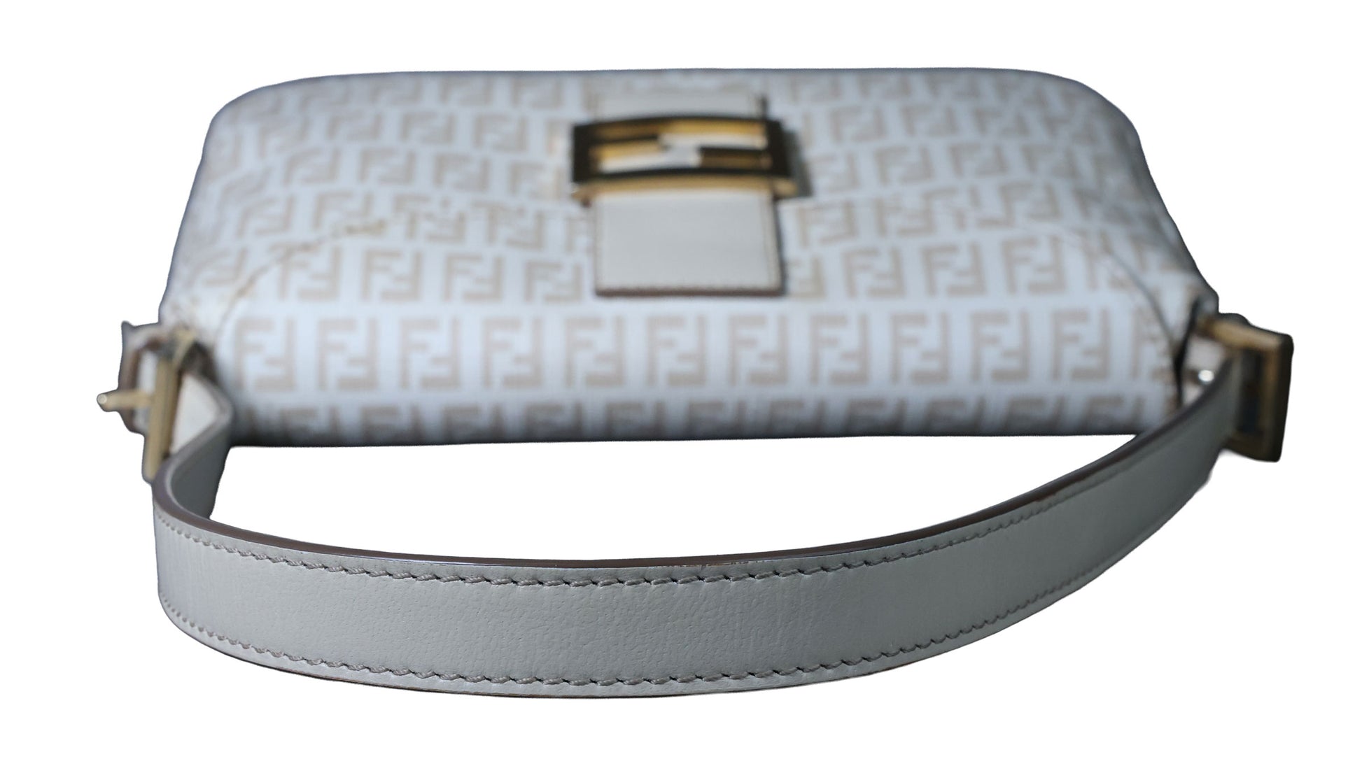Preowned FENDI Mamma Baguette Zucchino Canvas x Leather Beige Bag 8BRXX3 | Luxe Again Maison