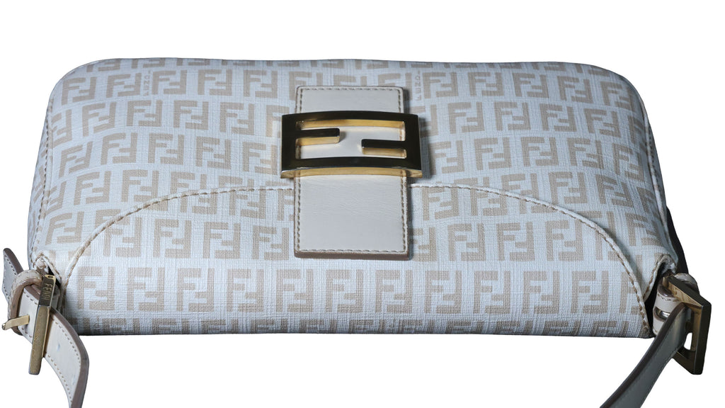 Preowned FENDI Mamma Baguette Zucchino Canvas x Leather Beige Bag 8BRXX3 | Luxe Again Maison
