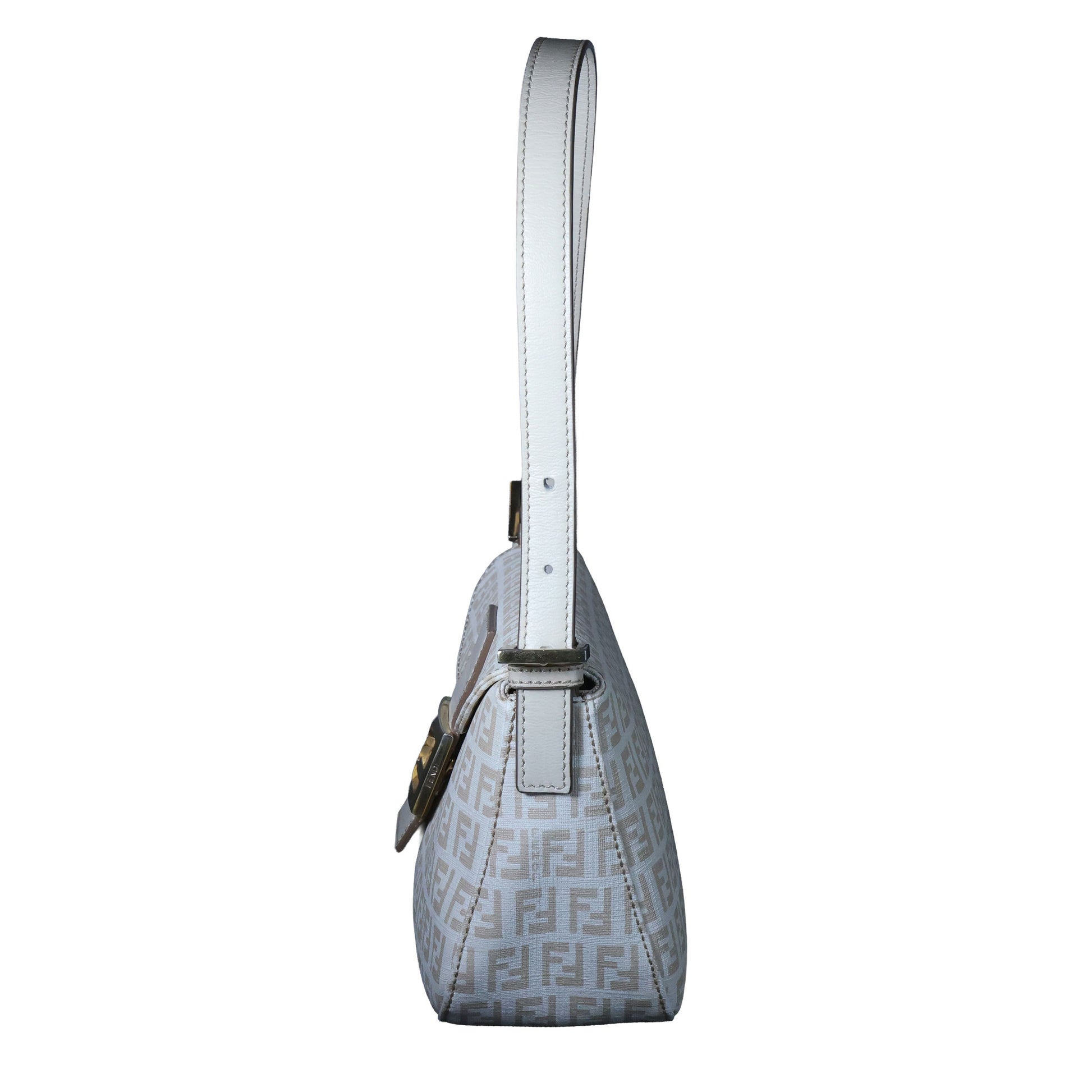Preowned FENDI Mamma Baguette Zucchino Canvas x Leather Beige Bag 8BRXX3 | Luxe Again Maison