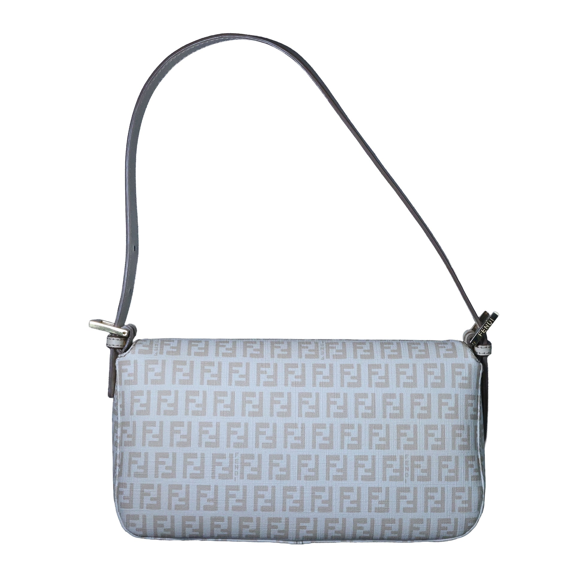 Preowned FENDI Mamma Baguette Zucchino Canvas x Leather Beige Bag 8BRXX3 | Luxe Again Maison
