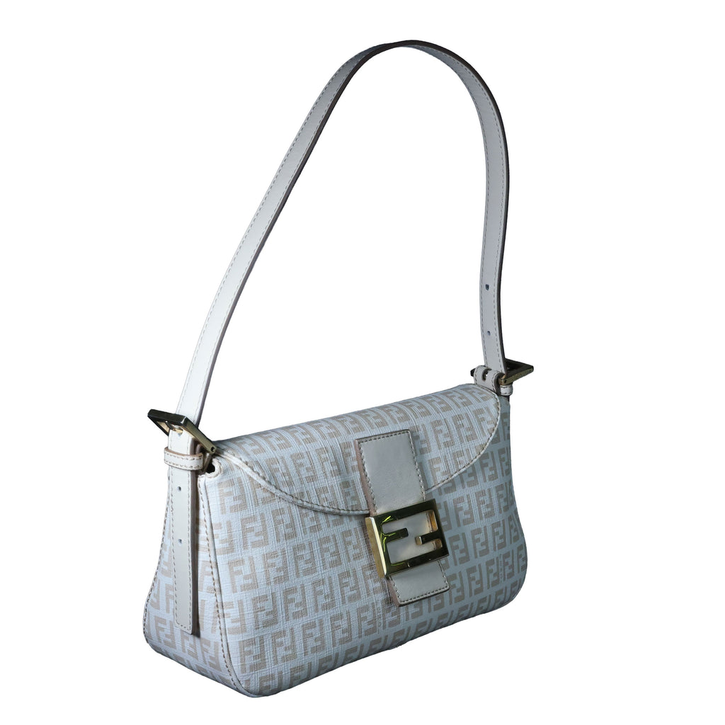 Preowned FENDI Mamma Baguette Zucchino Canvas x Leather Beige Bag 8BRXX3 | Luxe Again Maison