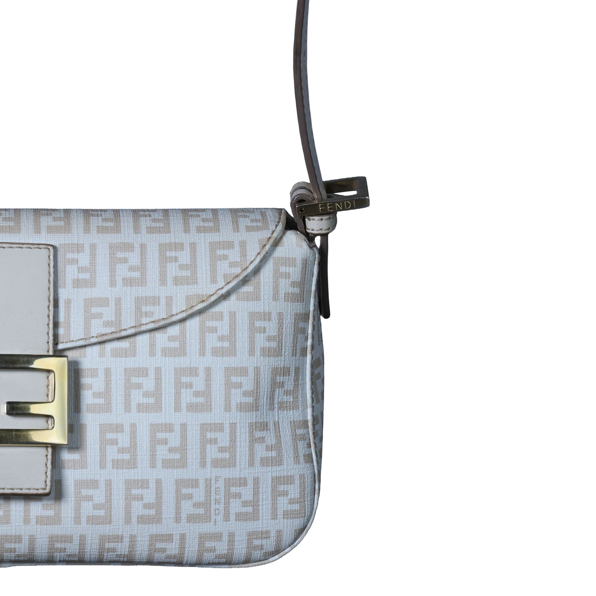 Preowned FENDI Mamma Baguette Zucchino Canvas x Leather Beige Bag 8BRXX3 | Luxe Again Maison