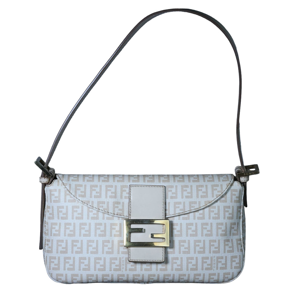 Preowned FENDI Mamma Baguette Zucchino Canvas x Leather Beige Bag 8BRXX3 | Luxe Again Maison