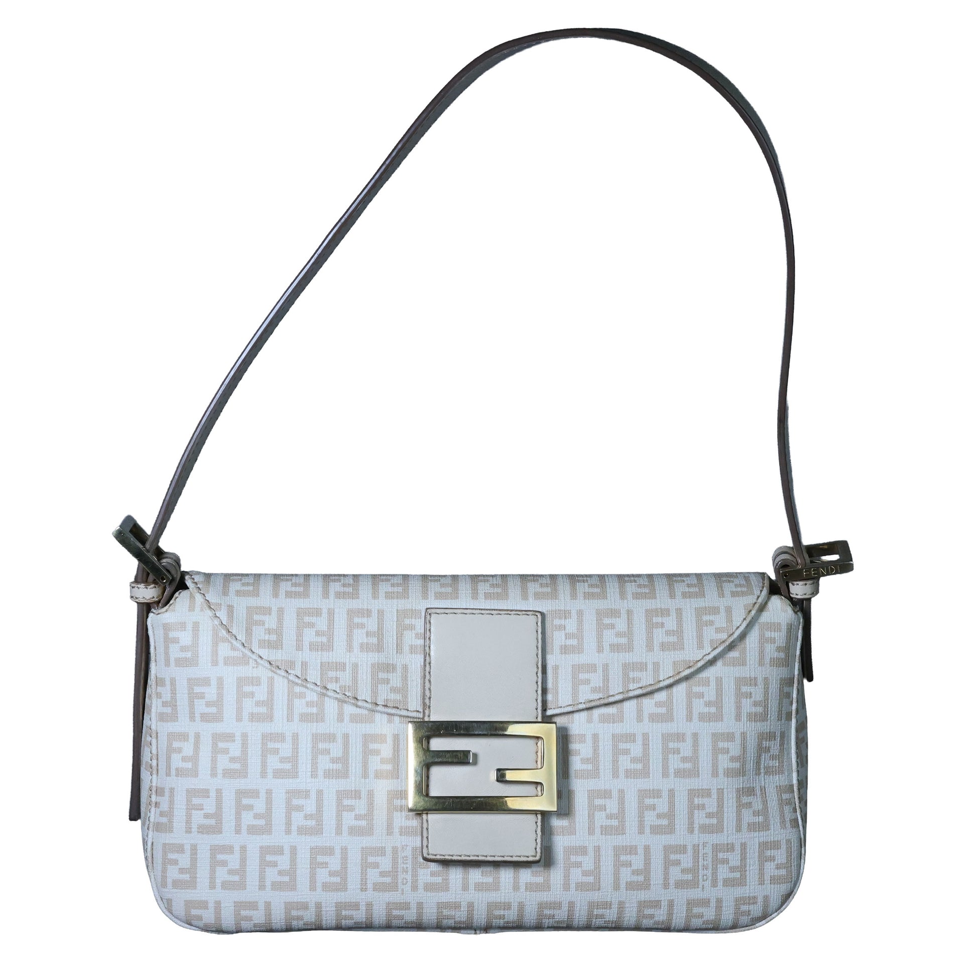 Preowned FENDI Mamma Baguette Zucchino Canvas x Leather Beige Bag 8BRXX3 | Luxe Again Maison