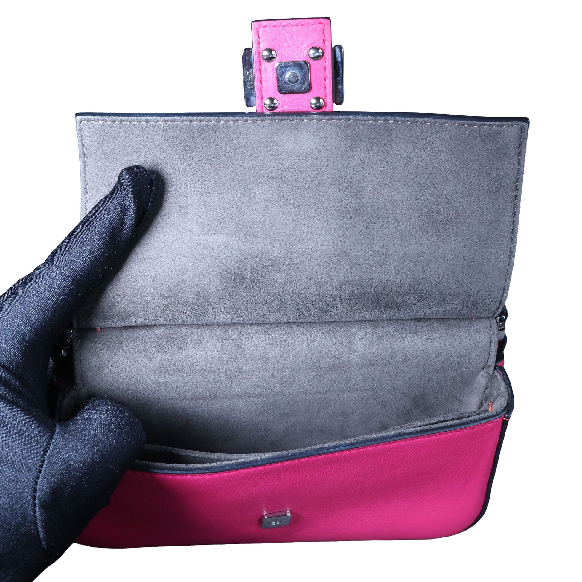Preowned FENDI Micro Double Baguette Leather Pink x White Bag | Luxe Again Maison