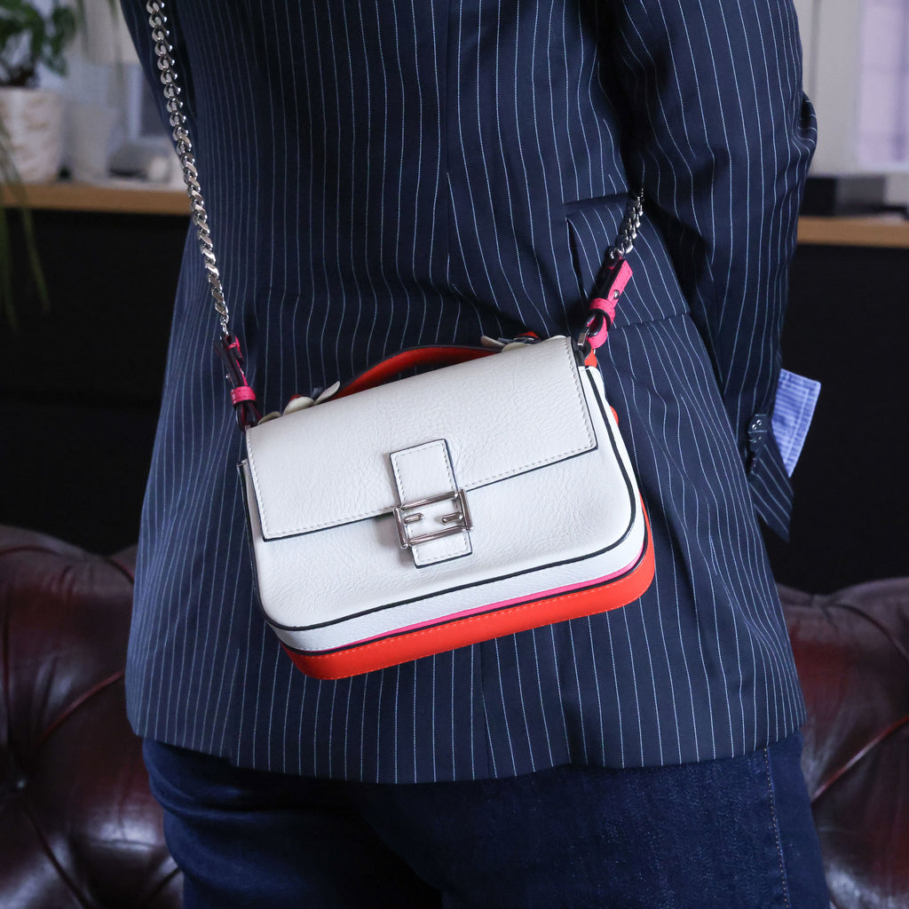 Preowned FENDI Micro Double Baguette Leather Pink x White Bag | Luxe Again Maison