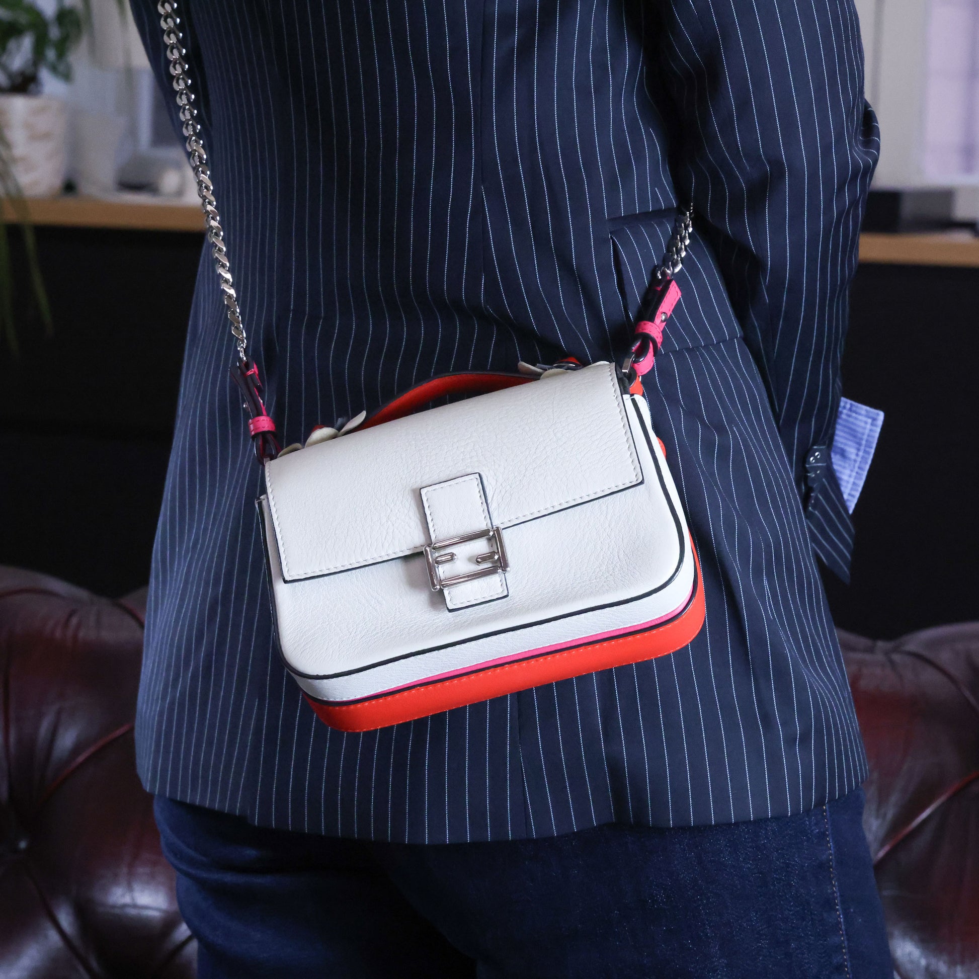 Preowned FENDI Micro Double Baguette Leather Pink x White Bag | Luxe Again Maison