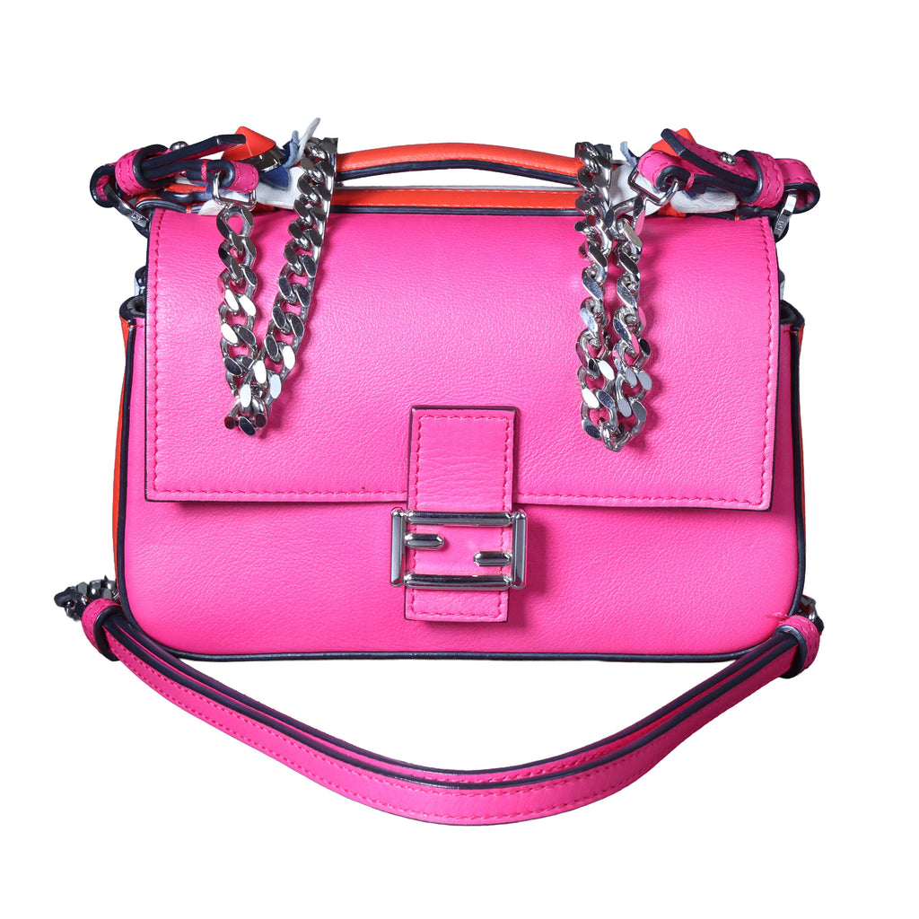 Preowned FENDI Micro Double Baguette Leather Pink x White Bag | Luxe Again Maison