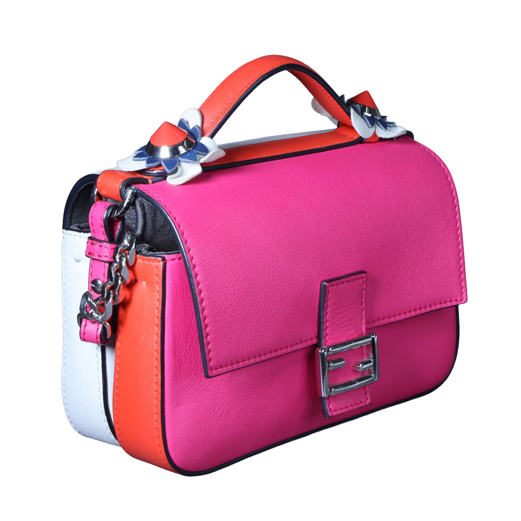 Preowned FENDI Micro Double Baguette Leather Pink x White Bag | Luxe Again Maison