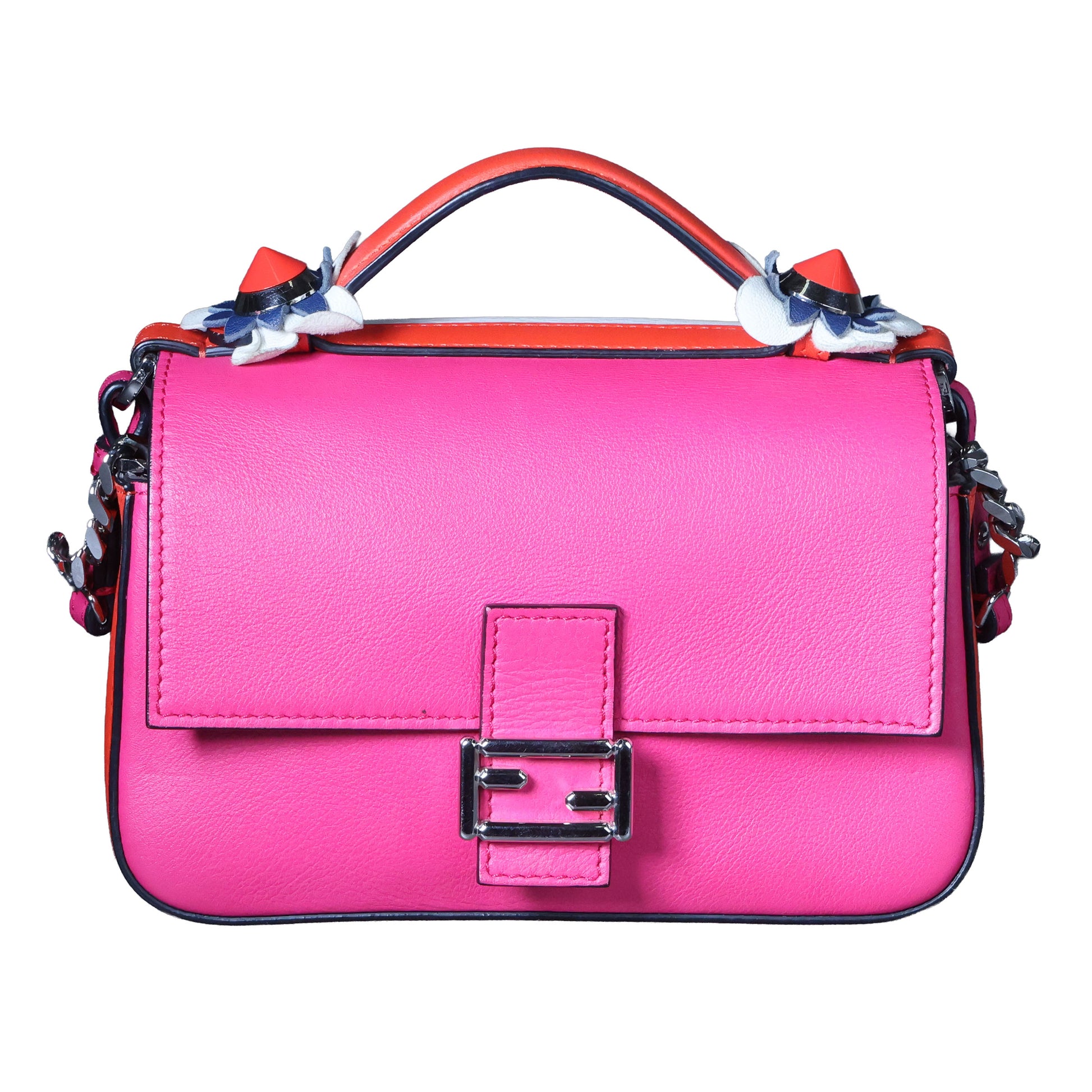 Preowned FENDI Micro Double Baguette Leather Pink x White Bag | Luxe Again Maison