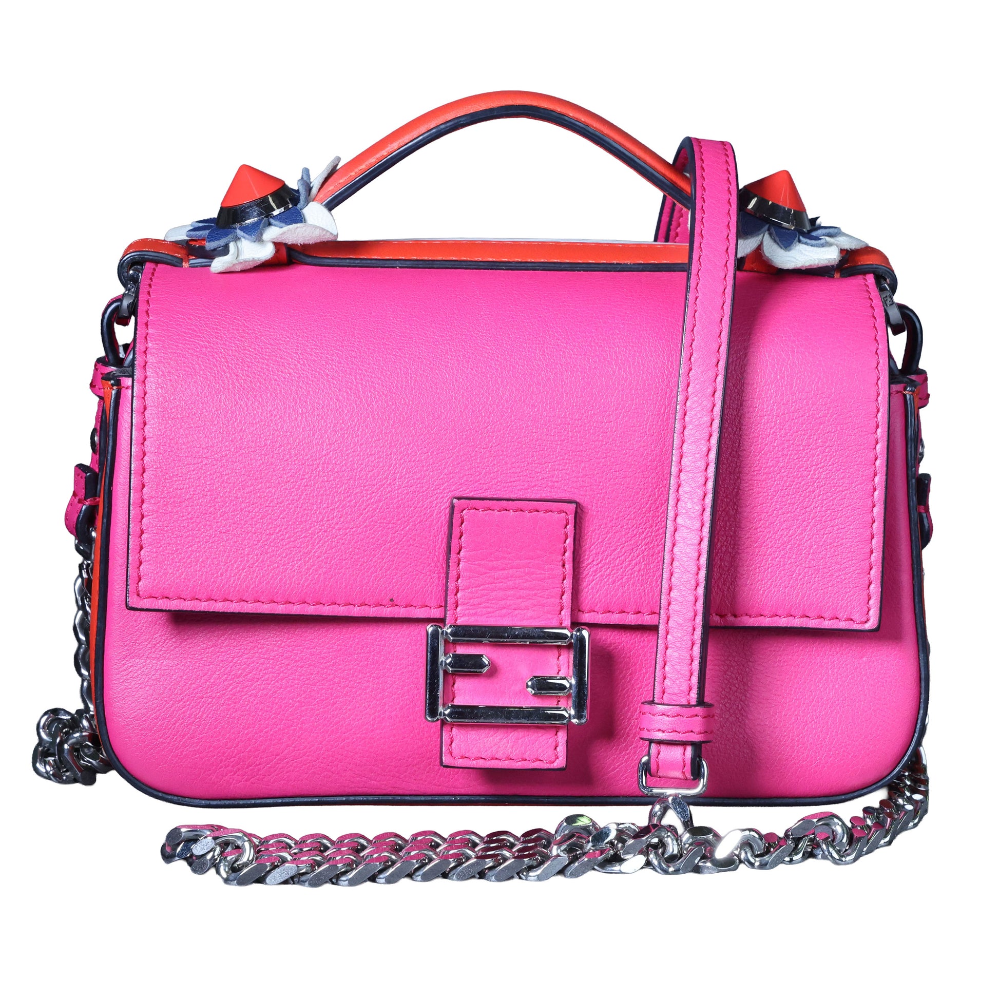 Preowned FENDI Micro Double Baguette Leather Pink x White Bag | Luxe Again Maison