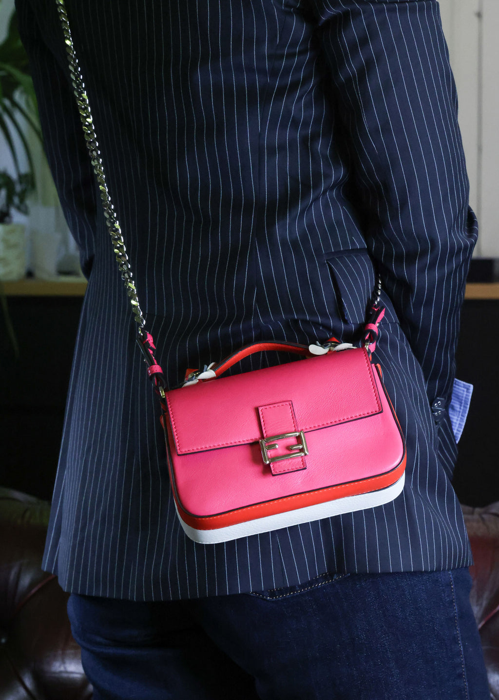 Preowned FENDI Micro Double Baguette Leather Pink x White Bag | Luxe Again Maison