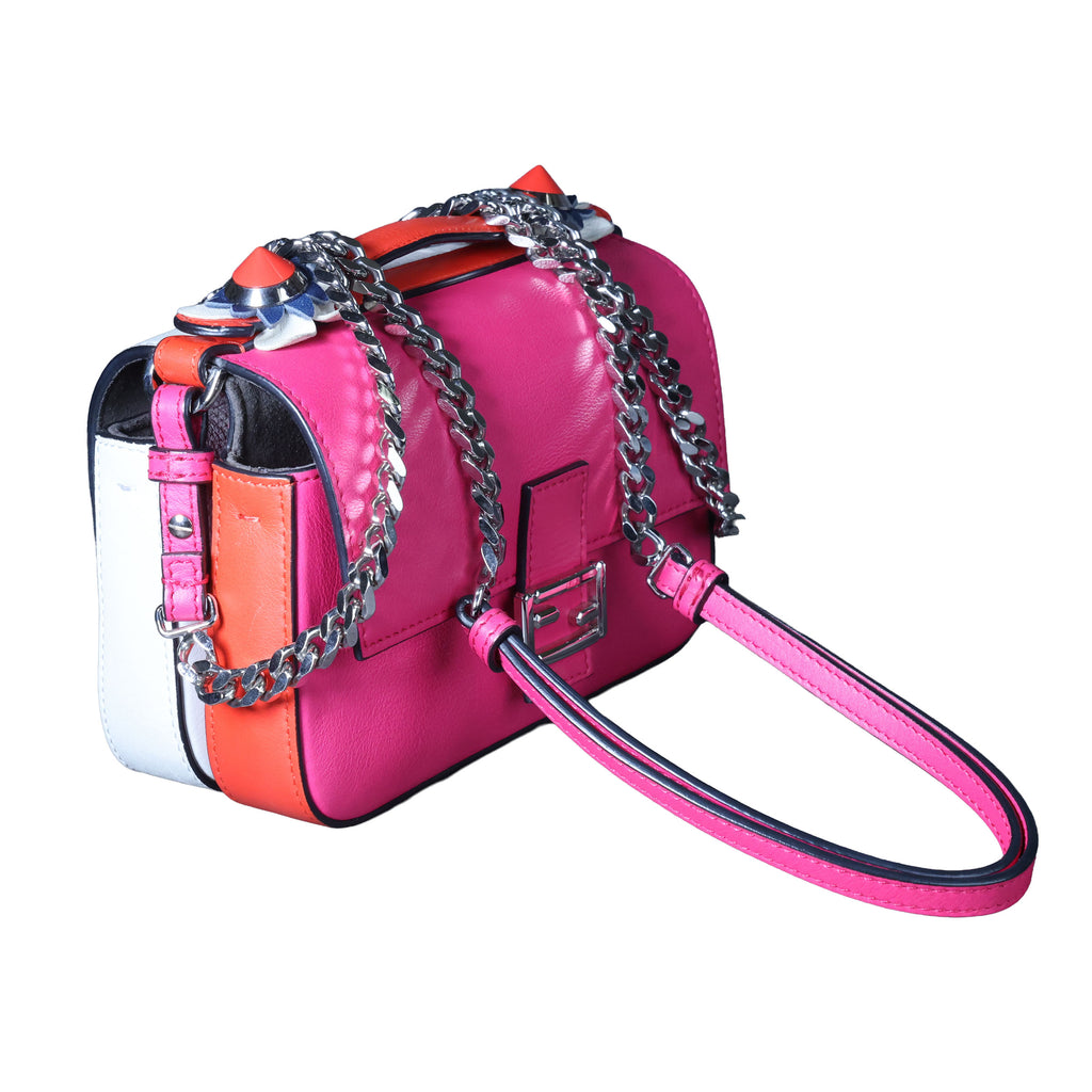 Preowned FENDI Micro Double Baguette Leather Pink x White Bag | Luxe Again Maison
