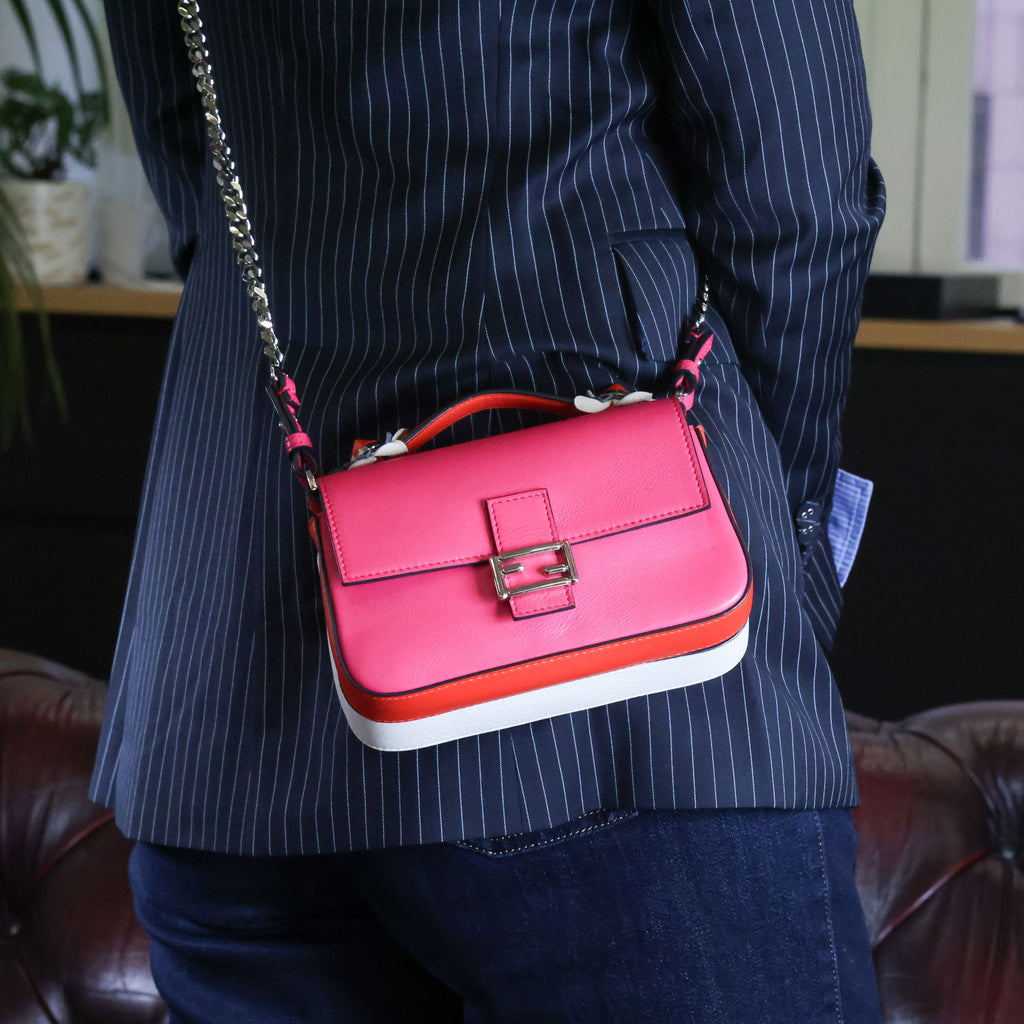 Preowned FENDI Micro Double Baguette Leather Pink x White Bag | Luxe Again Maison