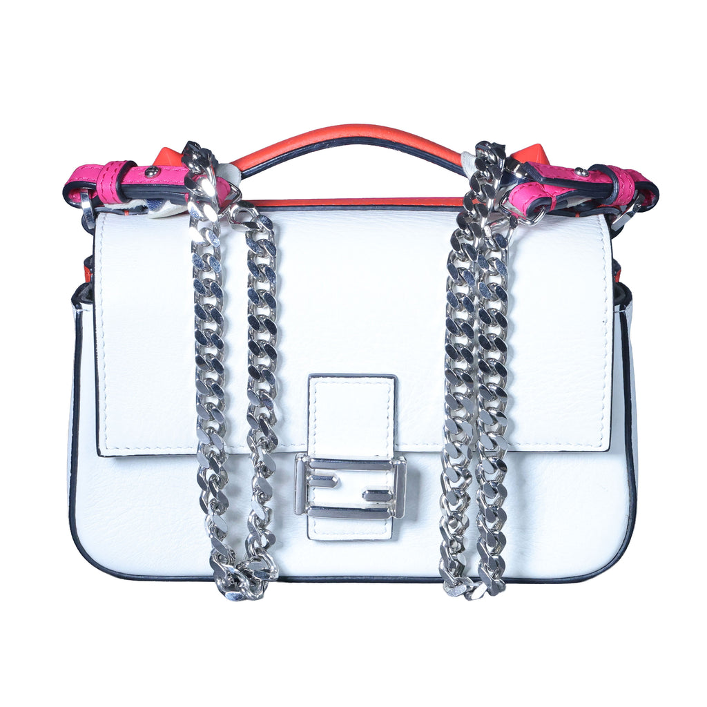 Preowned FENDI Micro Double Baguette Leather Pink x White Bag | Luxe Again Maison