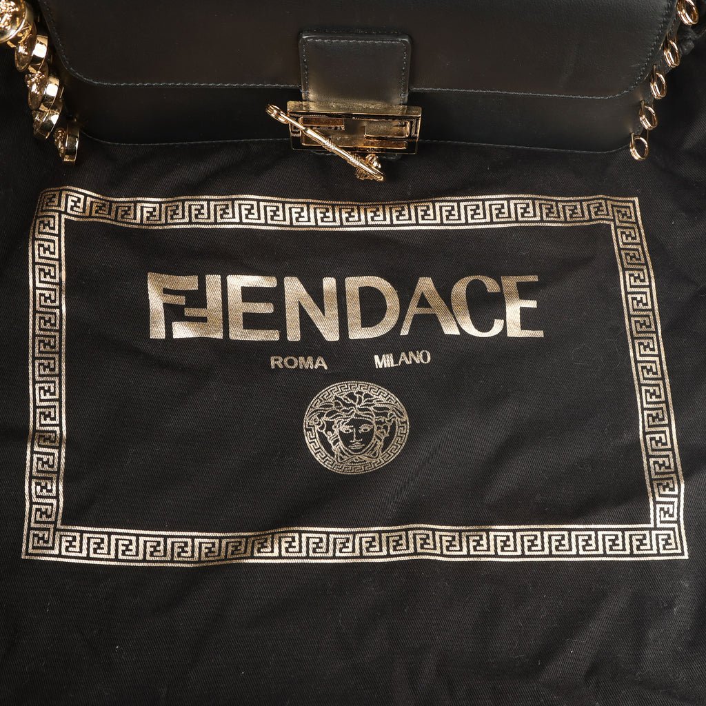 Preowned FENDI X VERSACE Fendace 'Safety Pin' Baguette Leather Black | Luxe Again Maison