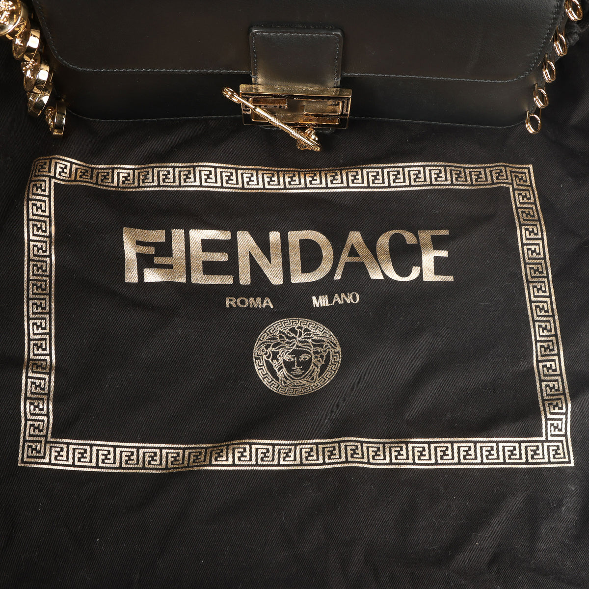 Preowned FENDI X VERSACE Fendace 'Safety Pin' Baguette Leather Black | Luxe Again Maison