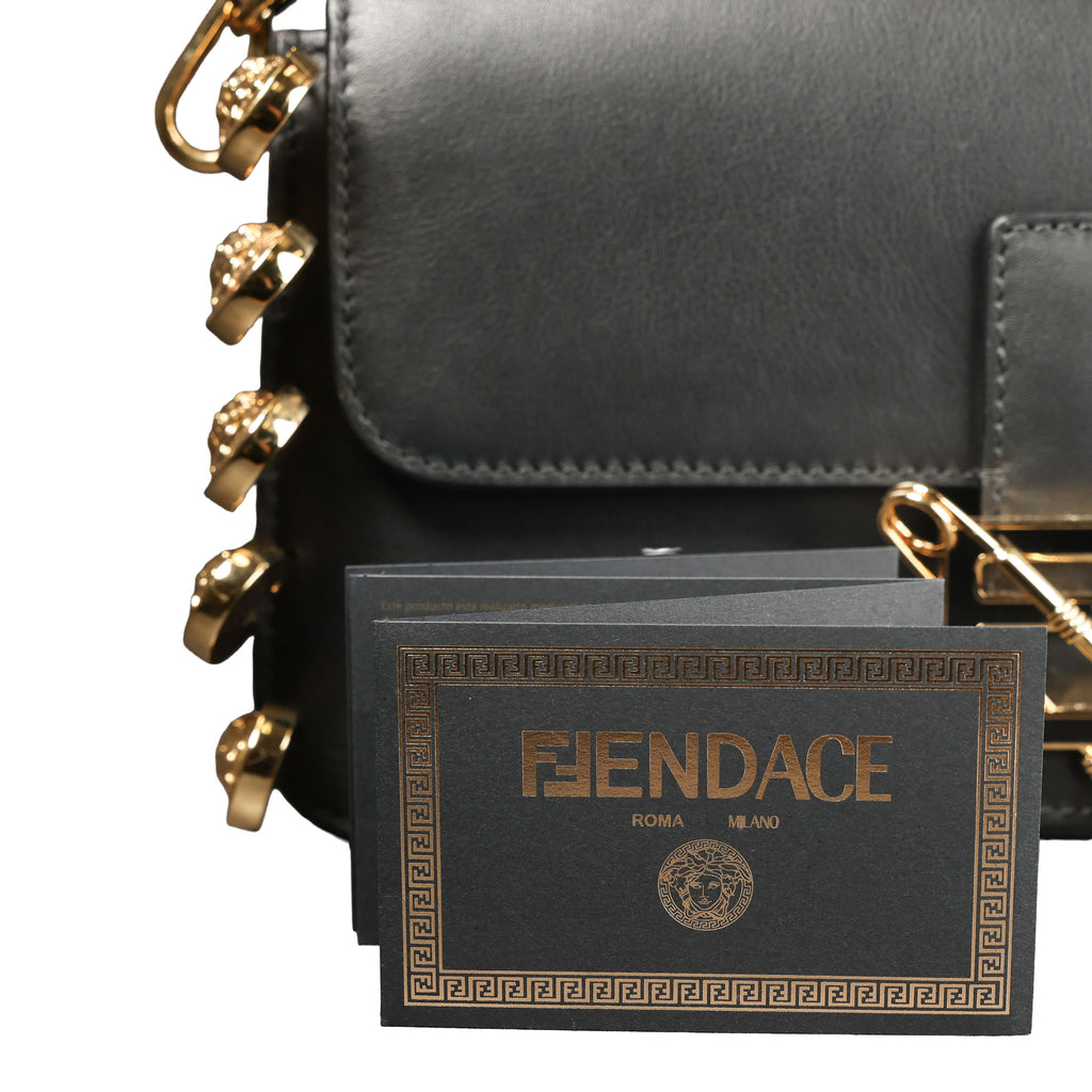 Preowned FENDI X VERSACE Fendace 'Safety Pin' Baguette Leather Black | Luxe Again Maison