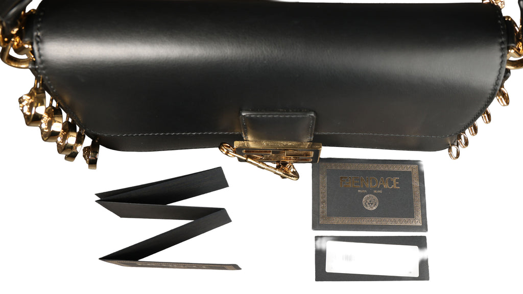 Preowned FENDI X VERSACE Fendace 'Safety Pin' Baguette Leather Black | Luxe Again Maison