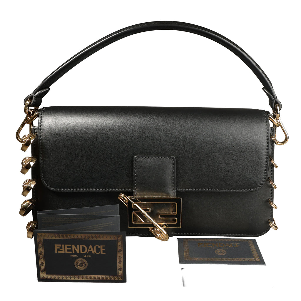 Preowned FENDI X VERSACE Fendace 'Safety Pin' Baguette Leather Black | Luxe Again Maison