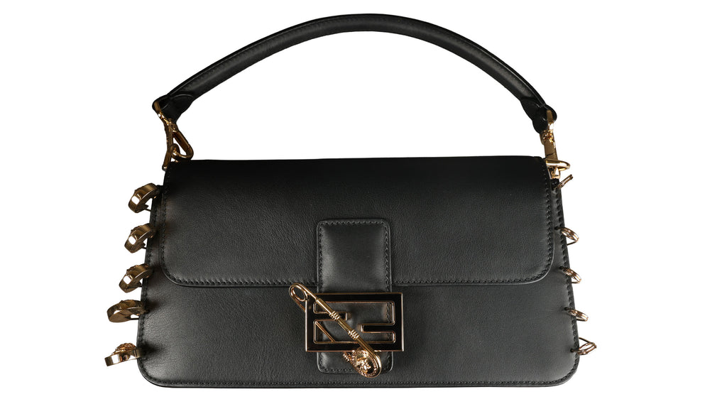 Preowned FENDI X VERSACE Fendace 'Safety Pin' Baguette Leather Black | Luxe Again Maison