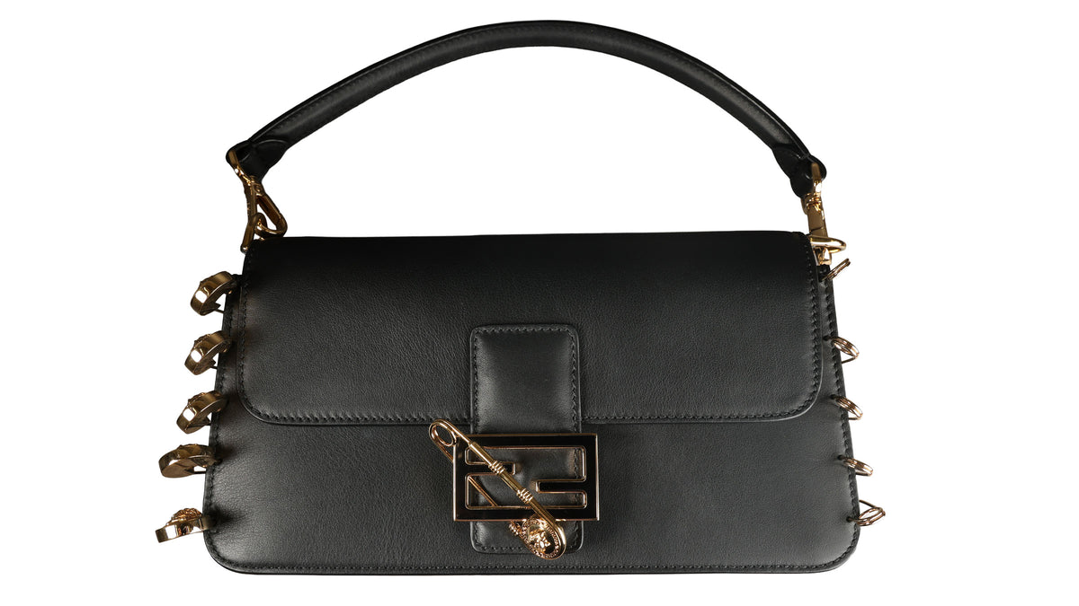 Preowned FENDI X VERSACE Fendace 'Safety Pin' Baguette Leather Black | Luxe Again Maison