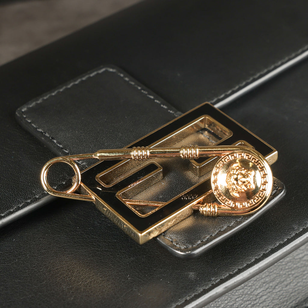 Preowned FENDI X VERSACE Fendace 'Safety Pin' Baguette Leather Black | Luxe Again Maison
