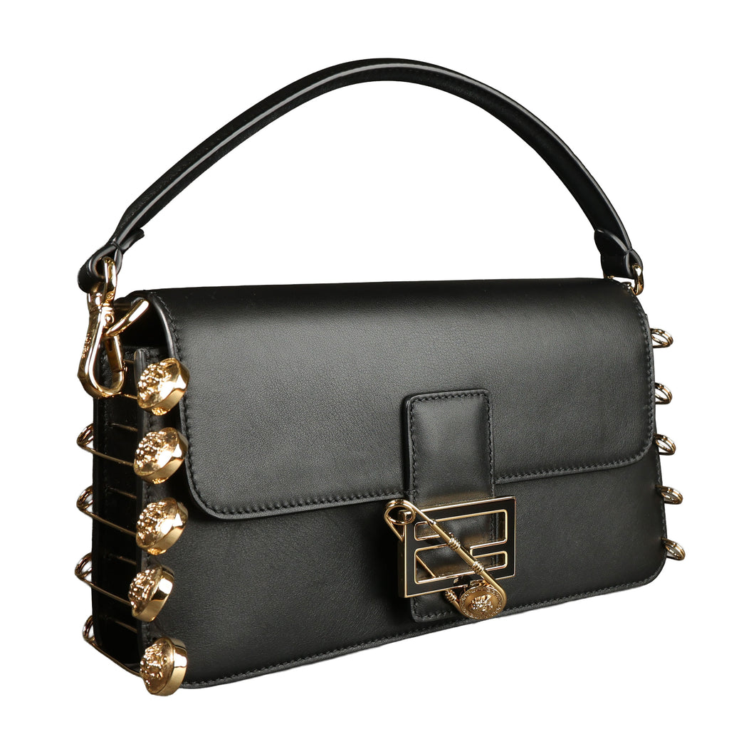 Preowned FENDI X VERSACE Fendace 'Safety Pin' Baguette Leather Black | Luxe Again Maison