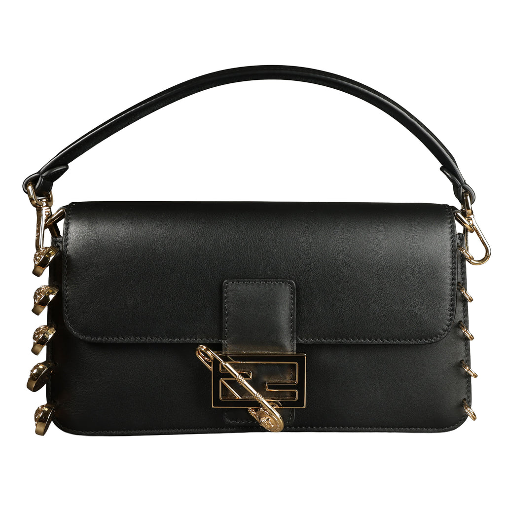 Preowned FENDI X VERSACE Fendace 'Safety Pin' Baguette Leather Black | Luxe Again Maison