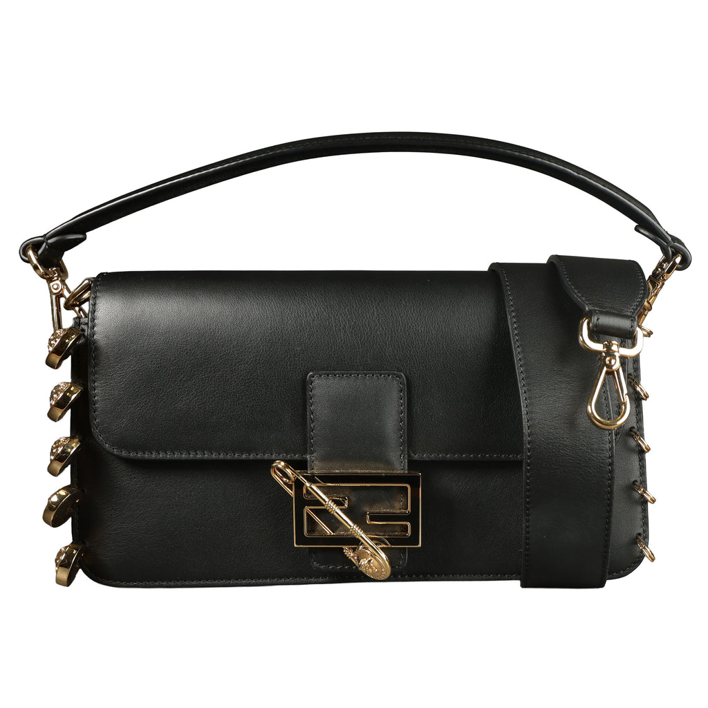 Preowned FENDI X VERSACE Fendace 'Safety Pin' Baguette Leather Black | Luxe Again Maison