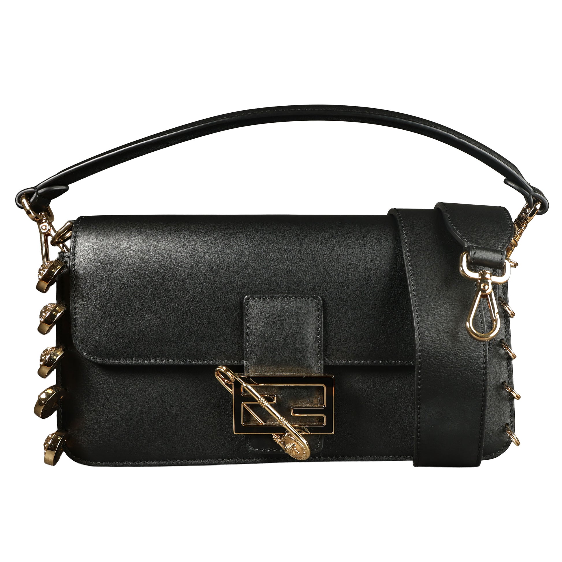 Preowned FENDI X VERSACE Fendace 'Safety Pin' Baguette Leather Black | Luxe Again Maison