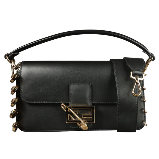 Preowned FENDI X VERSACE Fendace 'Safety Pin' Baguette Leather Black | Luxe Again Maison