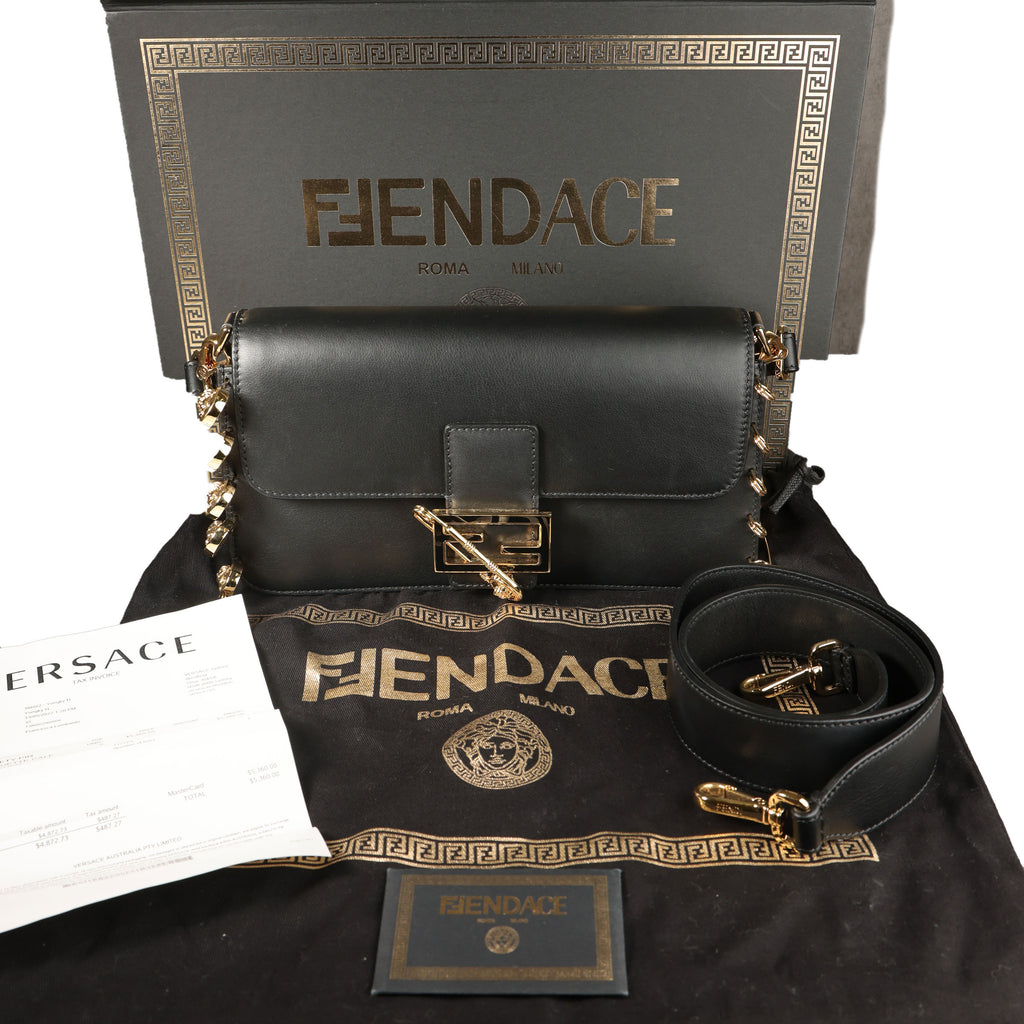 Preowned FENDI X VERSACE Fendace 'Safety Pin' Baguette Leather Black | Luxe Again Maison