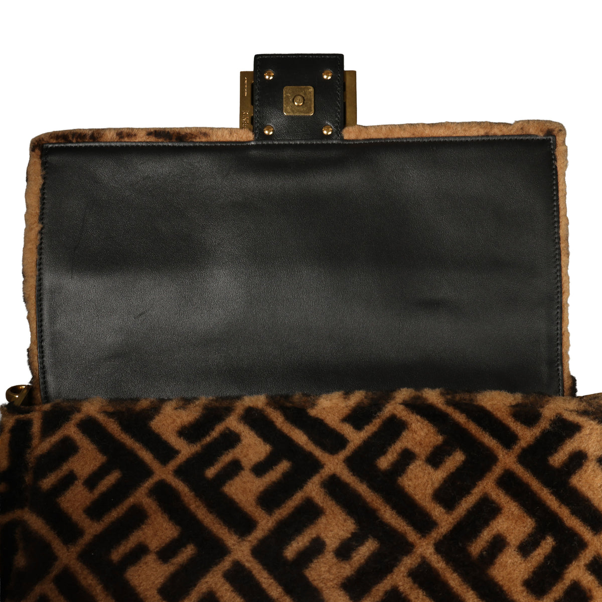 Preowned FENDI Zucca Baguette Faux Fur x Leather Brown Bag 8BXX71  | Luxe Again Maison
