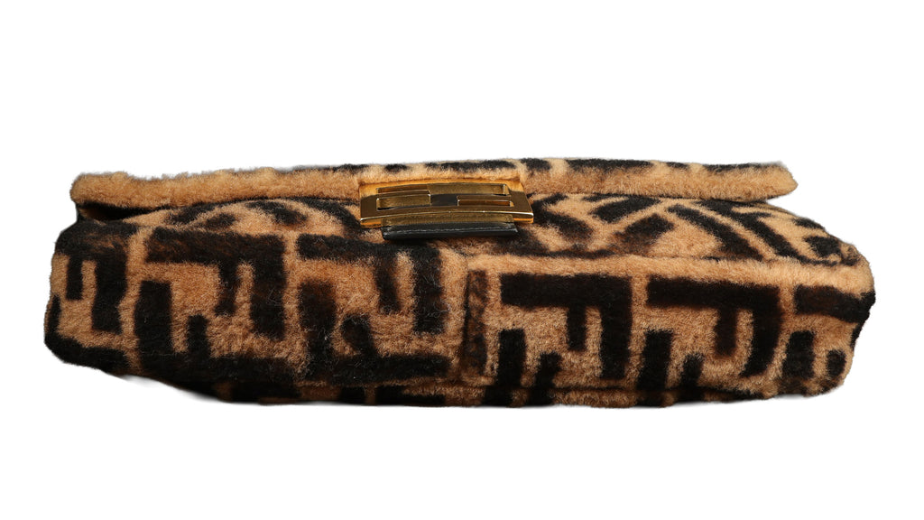 Preowned FENDI Zucca Baguette Faux Fur x Leather Brown Bag 8BXX71  | Luxe Again Maison