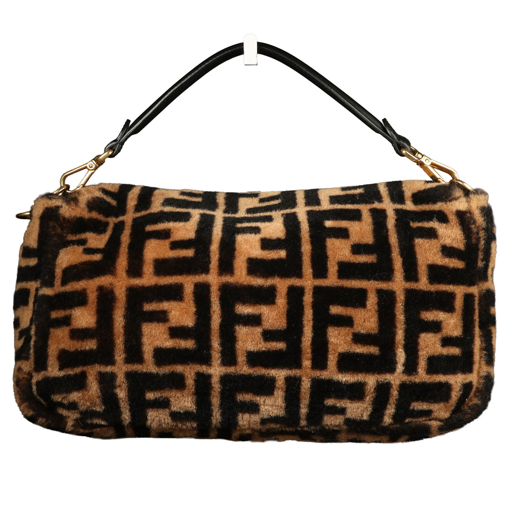 Preowned FENDI Zucca Baguette Faux Fur x Leather Brown Bag 8BXX71  | Luxe Again Maison