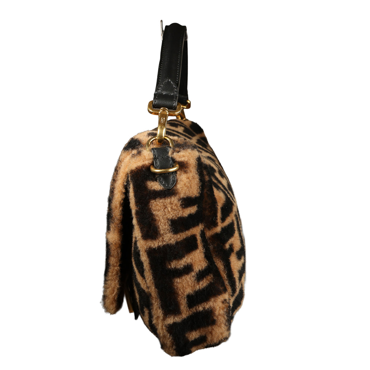 Preowned FENDI Zucca Baguette Faux Fur x Leather Brown Bag 8BXX71  | Luxe Again Maison