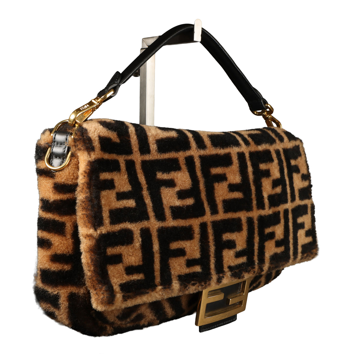 Preowned FENDI Zucca Baguette Faux Fur x Leather Brown Bag 8BXX71  | Luxe Again Maison