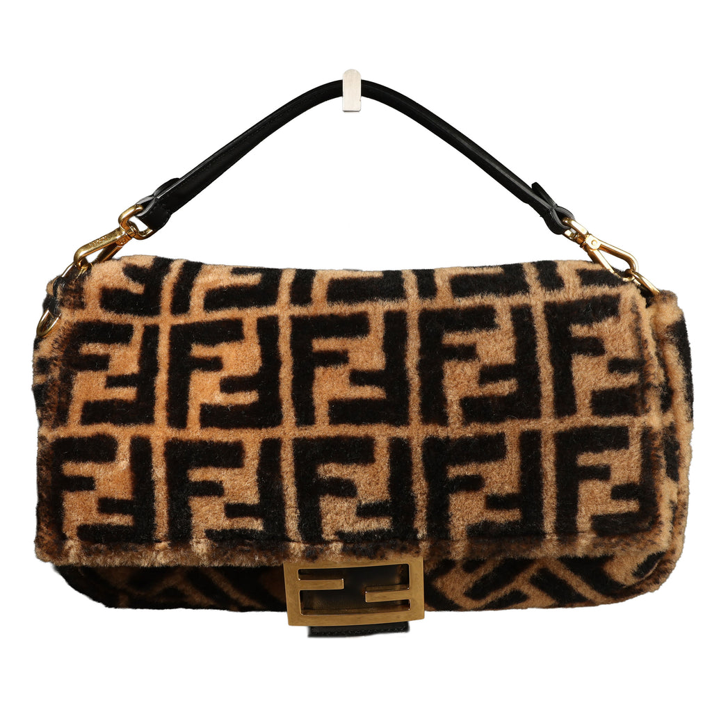 Preowned FENDI Zucca Baguette Faux Fur x Leather Brown Bag 8BXX71  | Luxe Again Maison