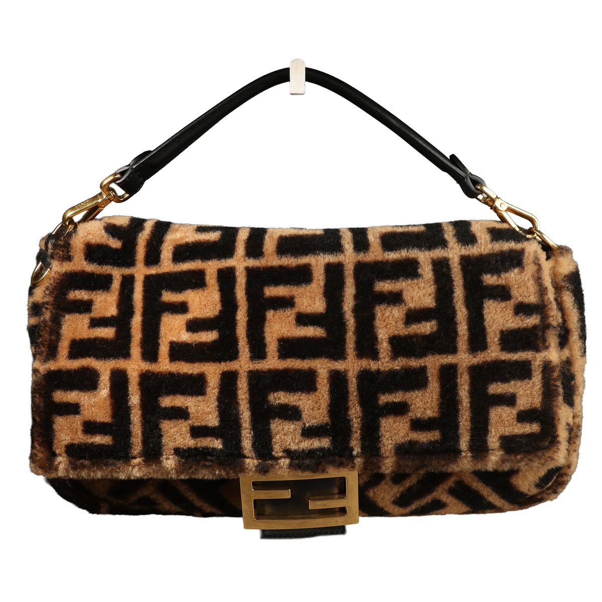 Preowned FENDI Zucca Baguette Faux Fur x Leather Brown Bag 8BXX71  | Luxe Again Maison