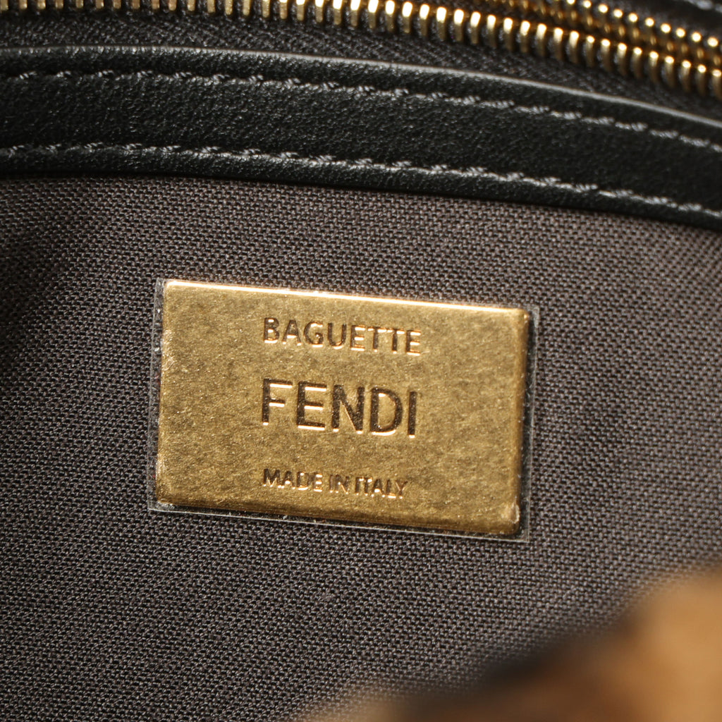 Preowned FENDI Zucca Baguette Faux Fur x Leather Brown Bag 8BXX71  | Luxe Again Maison