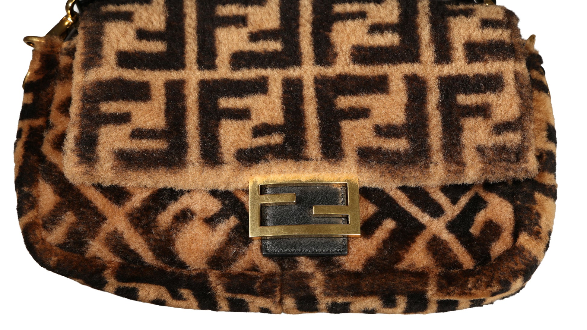 Preowned FENDI Zucca Baguette Fur x Leather Brown Bag 8BXX00 | Luxe Again Maison