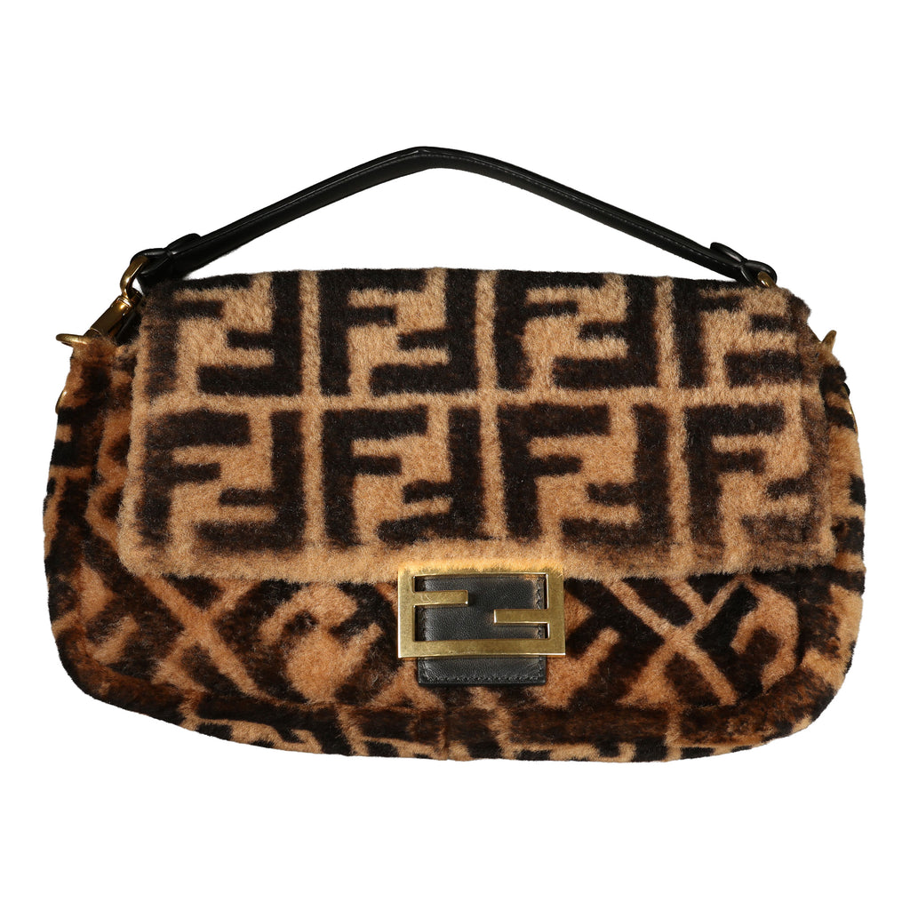 Preowned FENDI Zucca Baguette Fur x Leather Brown Bag 8BXX00 | Luxe Again Maison