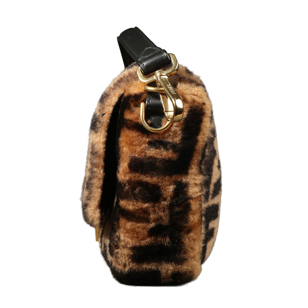 Preowned FENDI Zucca Baguette Fur x Leather Brown Bag 8BXX00 | Luxe Again Maison