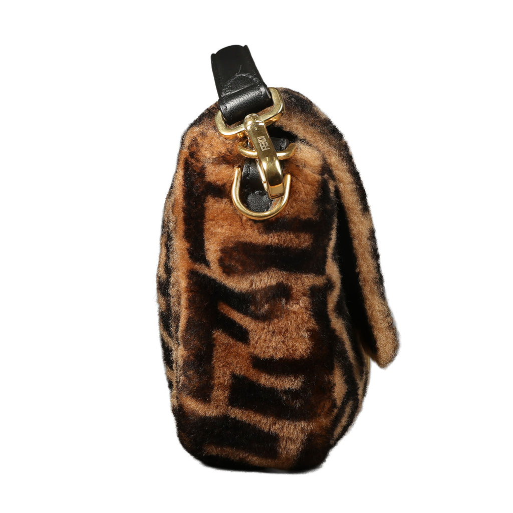 Preowned FENDI Zucca Baguette Fur x Leather Brown Bag 8BXX00 | Luxe Again Maison