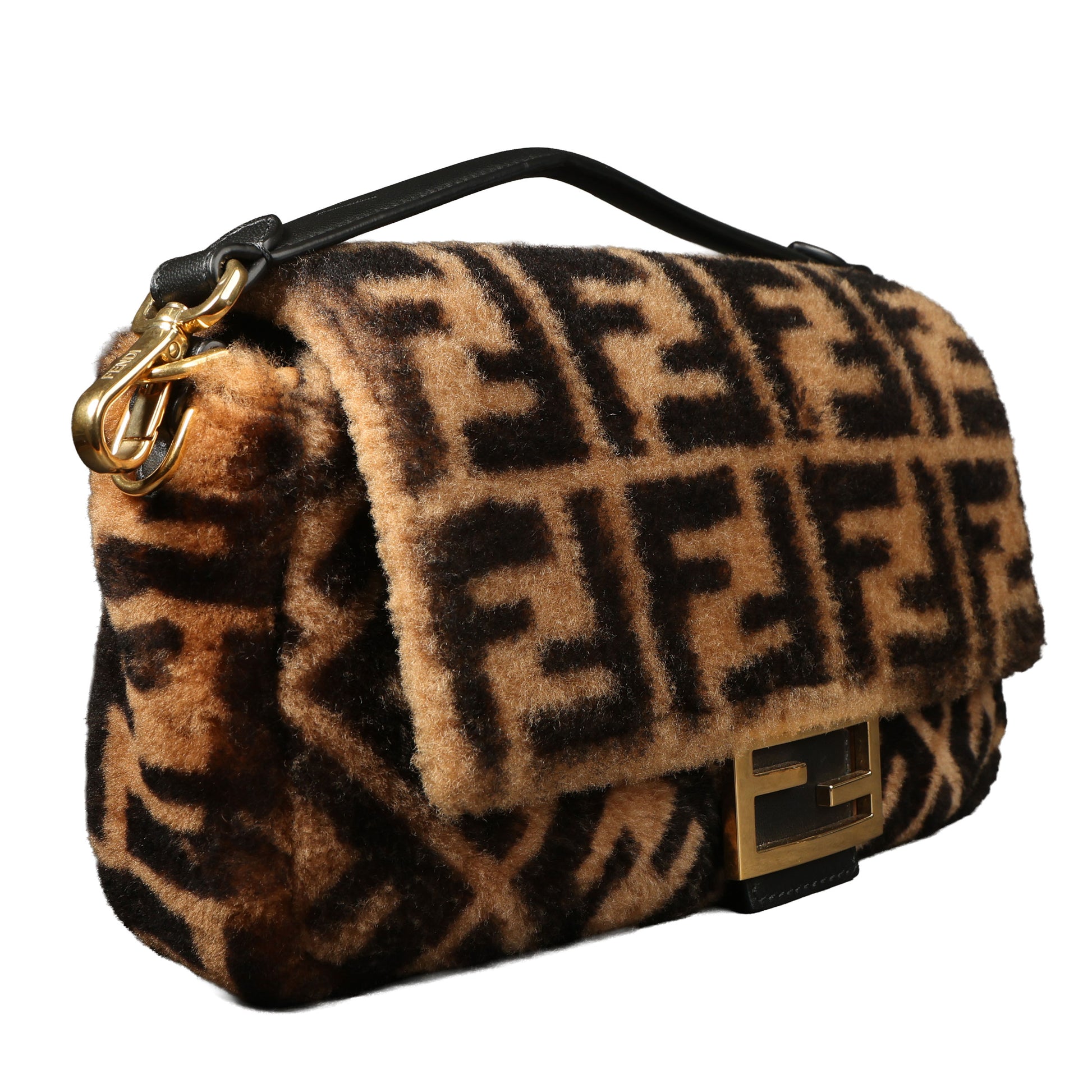 Preowned FENDI Zucca Baguette Fur x Leather Brown Bag 8BXX00 | Luxe Again Maison