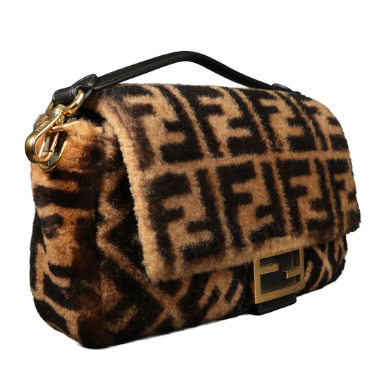 Preowned FENDI Zucca Baguette Fur x Leather Brown Bag 8BXX00 | Luxe Again Maison
