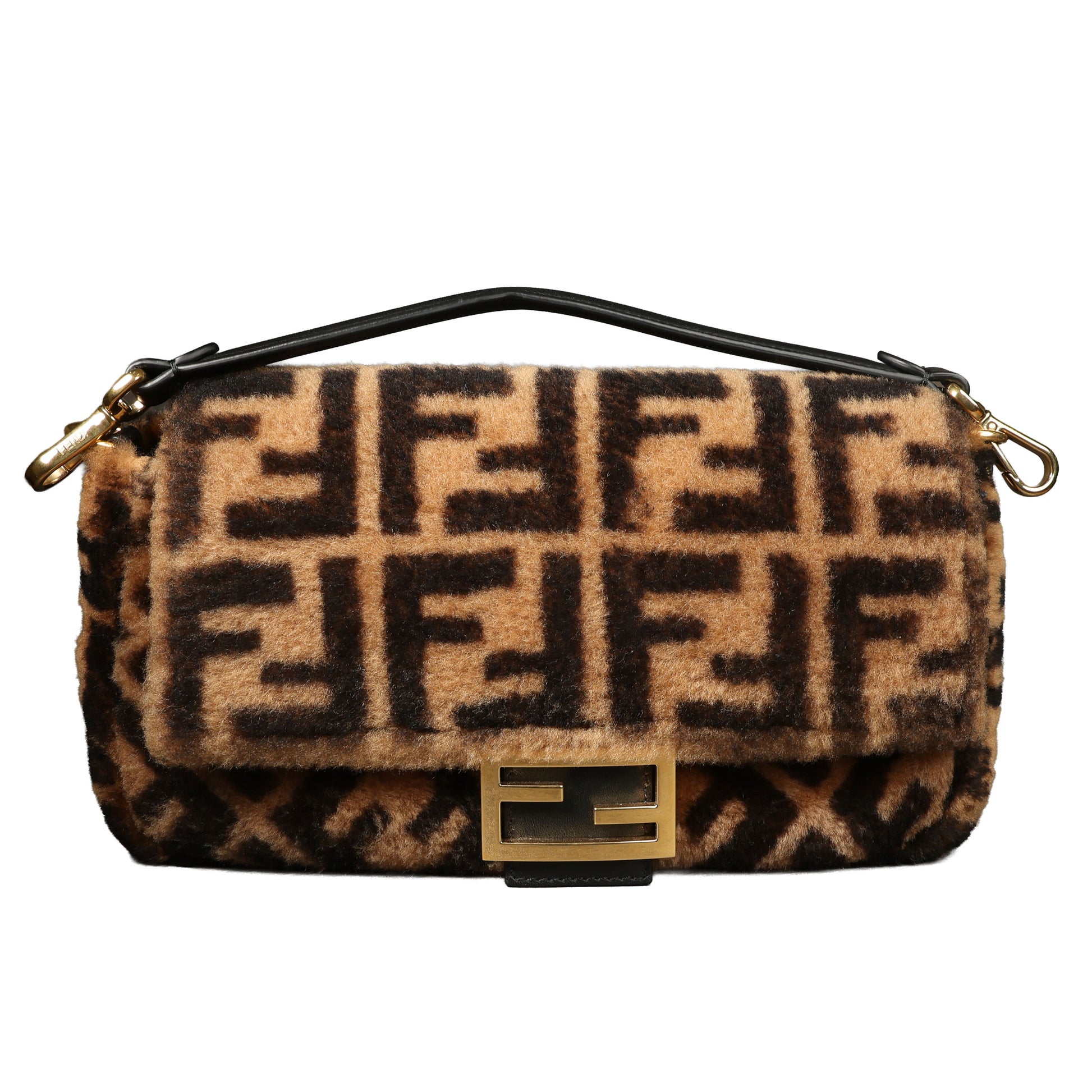 Preowned FENDI Zucca Baguette Fur x Leather Brown Bag 8BXX00 | Luxe Again Maison